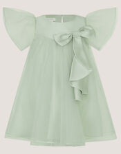 Baby Winnie Satin Bow Party Dress, Green (SAGE), large