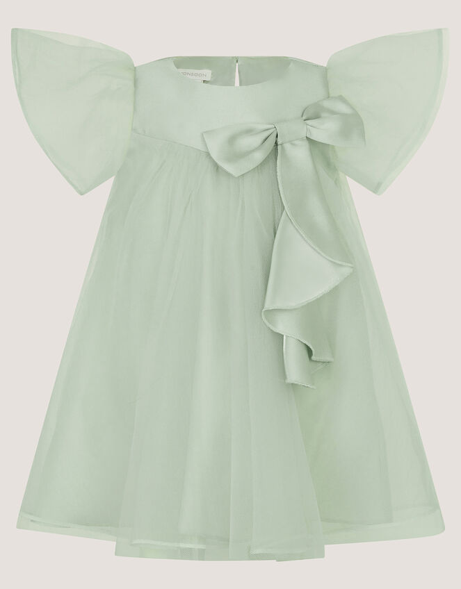 Baby Winnie Satin Bow Party Dress, Green (SAGE), large