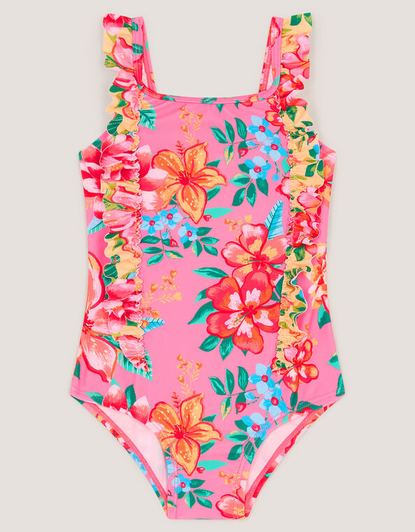 Baby Tropical Flower Frill Swimsuit, Yellow (YELLOW), large