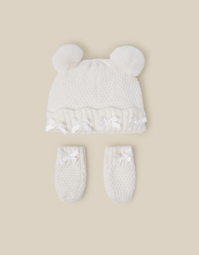 Baby Knitted Hat & Mittens Set, Ivory (IVORY), large