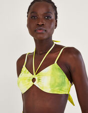 Tie Dye Print Ring Detail Bikini Top, Yellow (YELLOW), large