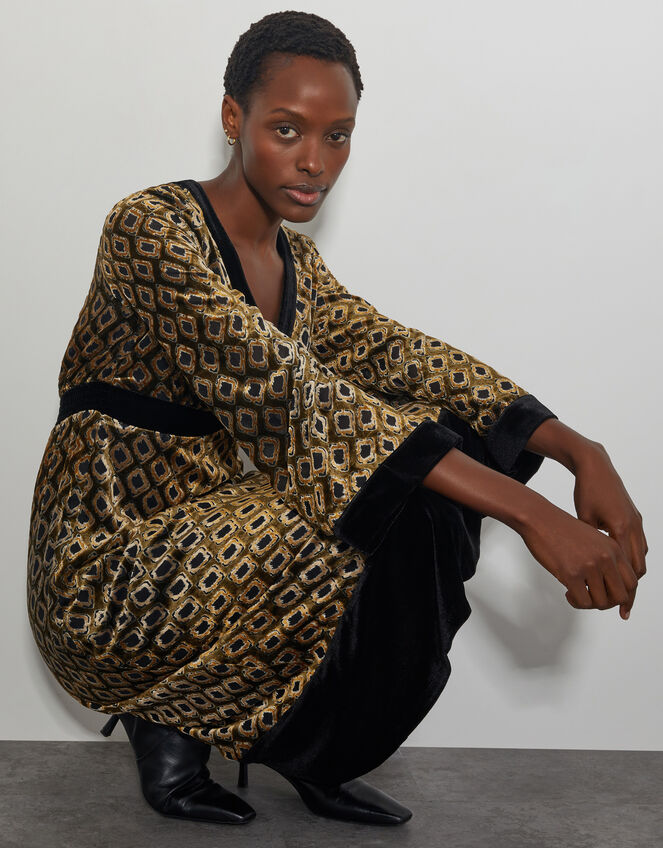 Jade Velvet Jacquard Midi Dress, Brown (CHOCOLATE), large