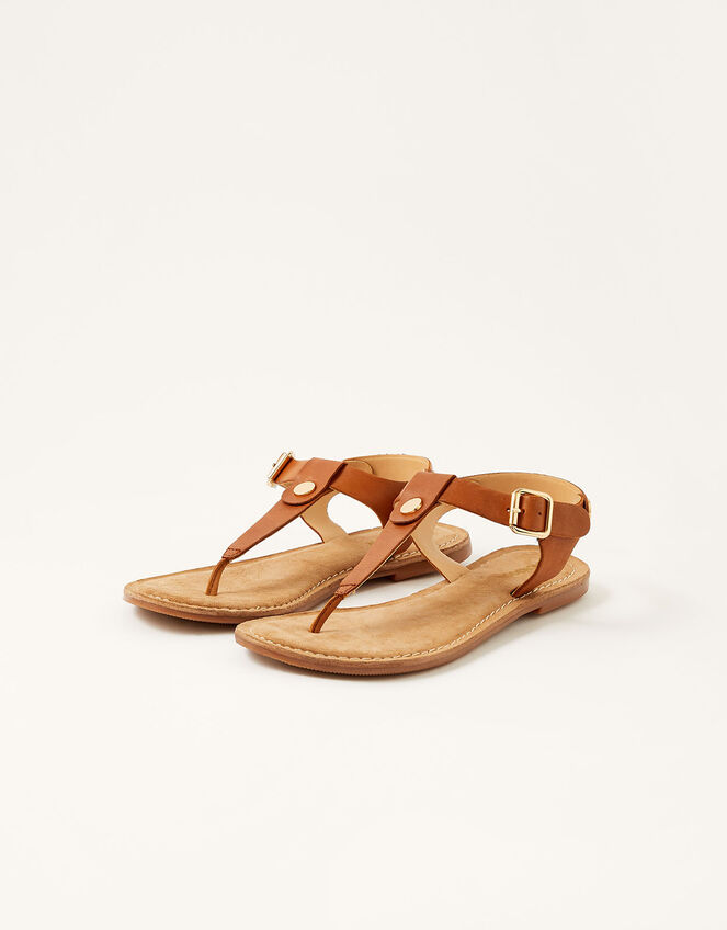 Layla Leather Toe-Post Sandals, Tan (TAN), large