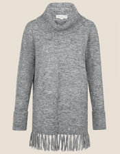 Fringe High Neck Jumper, Grey (CHARCOAL), large