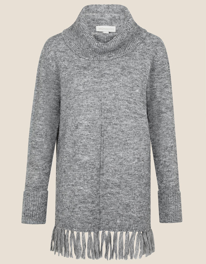 Fringe High Neck Jumper, Grey (CHARCOAL), large