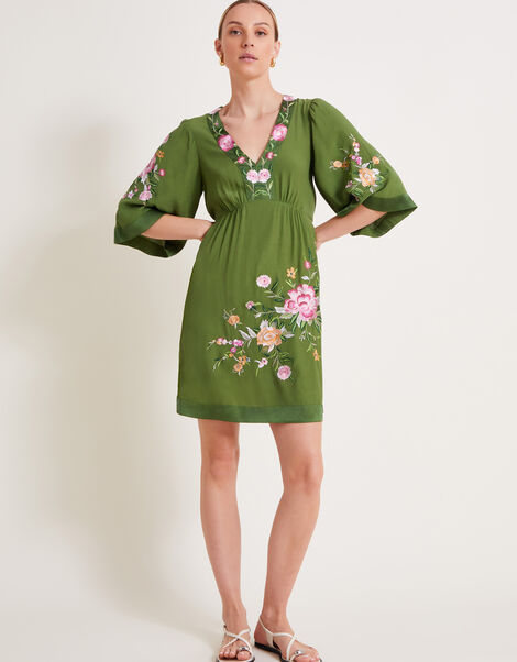 Alice Embroidered Short Dress, Green (GREEN), large