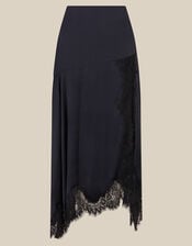 Shelby Satin Lace Maxi Skirt, Blue (NAVY), large
