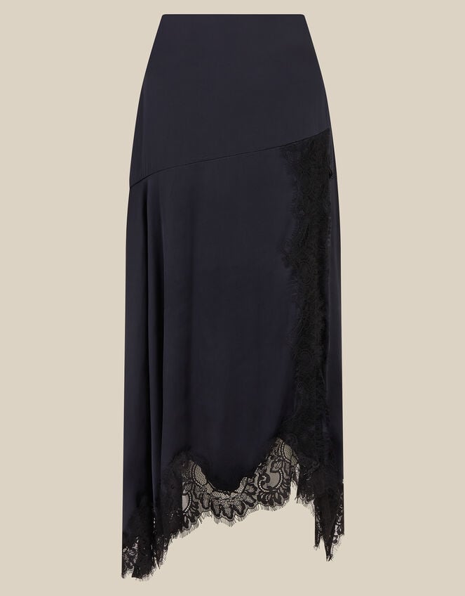 Shelby Satin Lace Maxi Skirt, Blue (NAVY), large