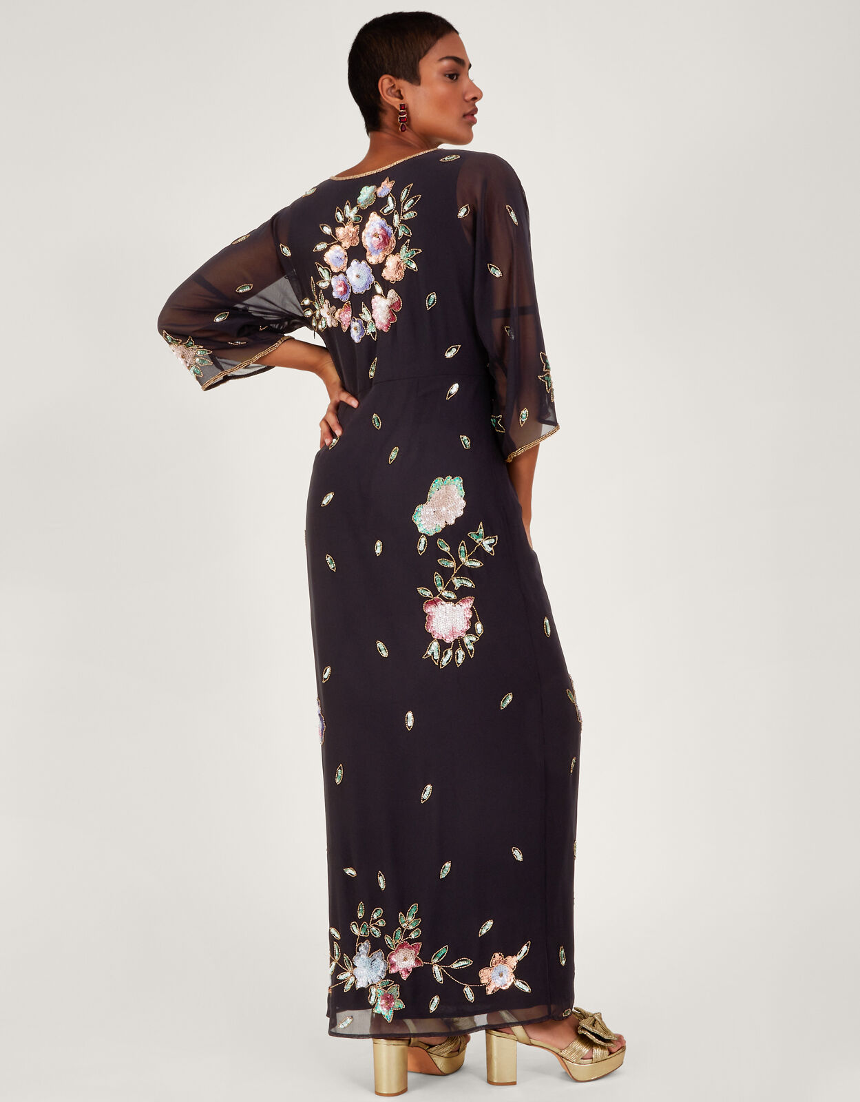 Monsoon black clearance embroidered dress