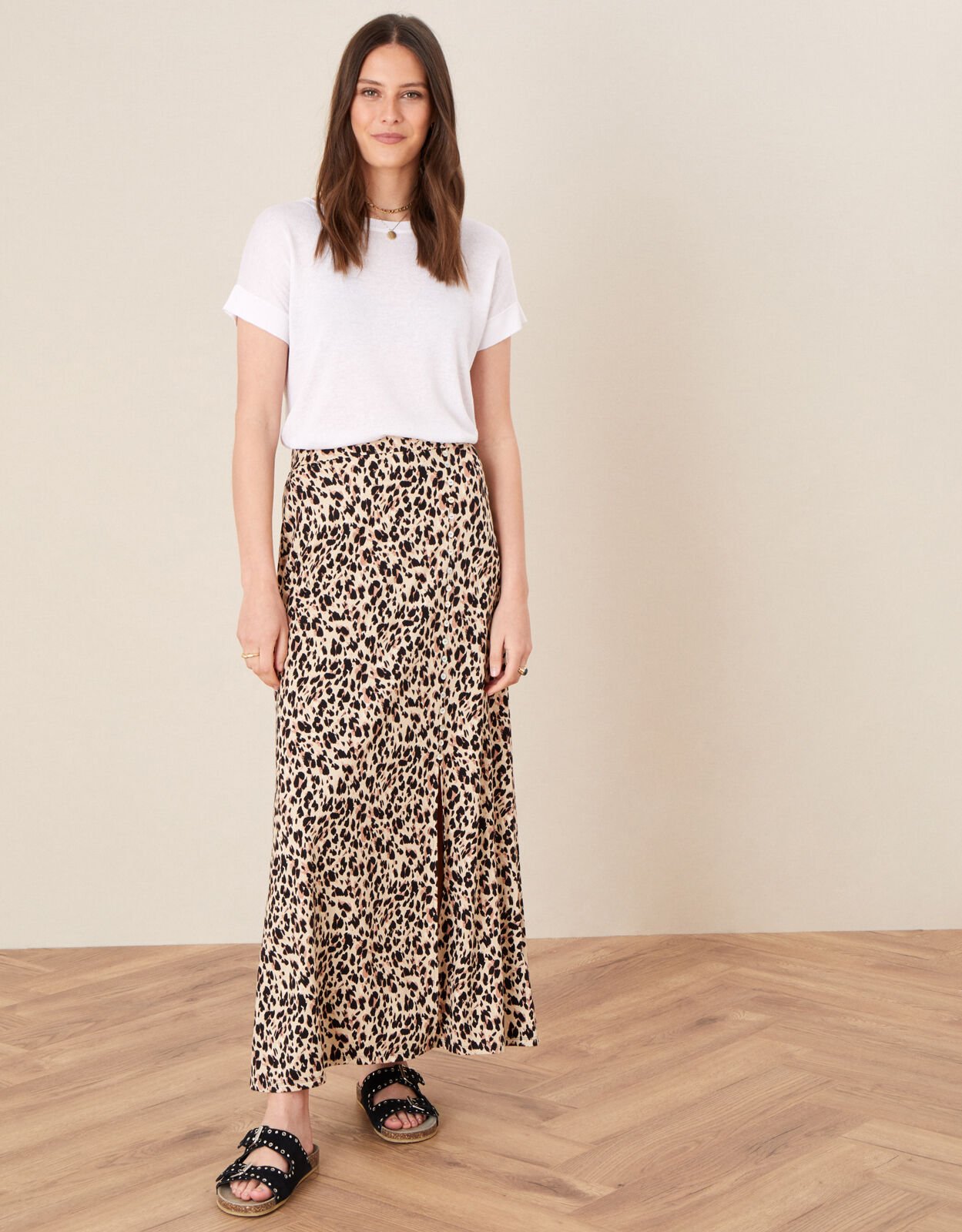 Vikky Animal Print Maxi Skirt Camel