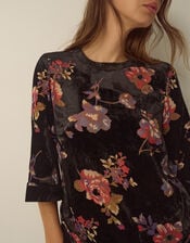 Abril Floral Devor&eacute; Velvet Top , Black (BLACK), large