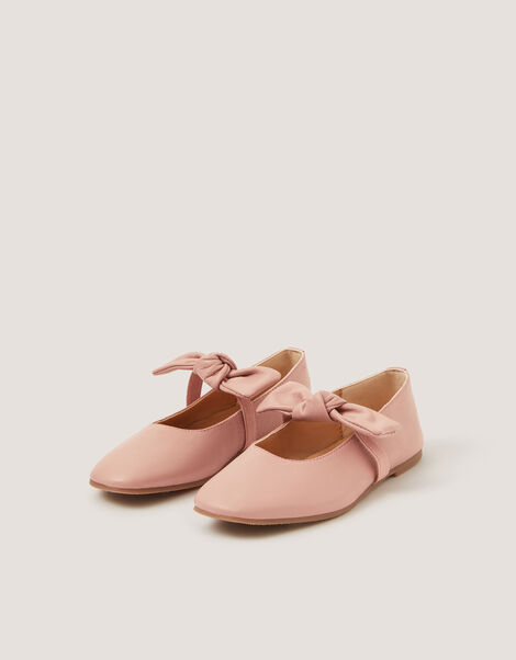 Bow Strap Leather Ballet Flats, Pink (DUSKY PINK), large