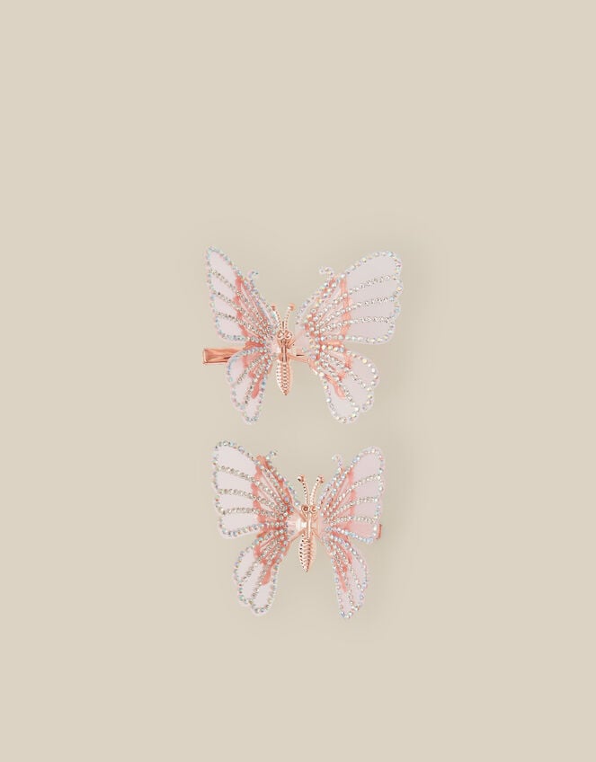 2-Pack Rhinestone Spring Butterfly Hair Clips, Pink (PINK), large