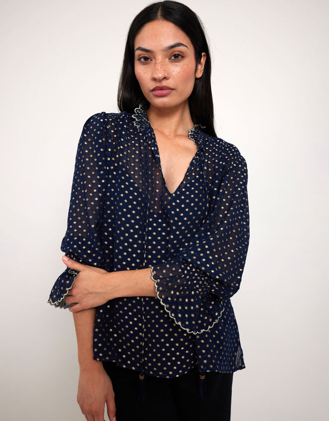 East Foil Polka Dot Blouse, Blue (NAVY), large