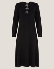 Bee Bow Knit Midi Dress, Black (BLACK), large