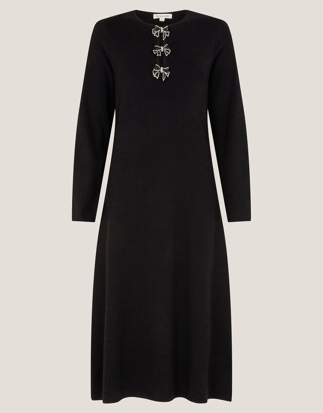 Bee Bow Knit Midi Dress, Black (BLACK), large