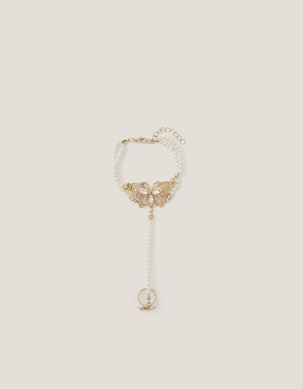Pearl Butterfly Ring & Hand Chain, , large