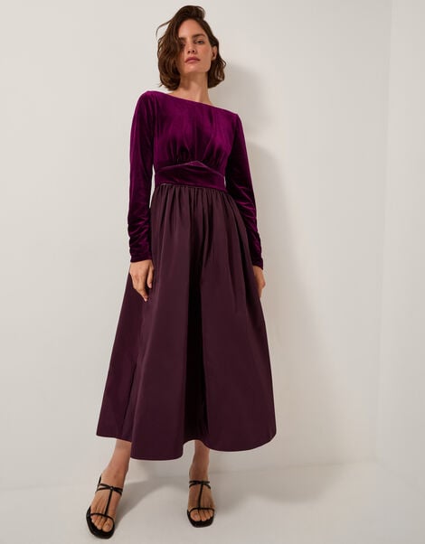 Vita Velvet Midi Dress, Purple (AUBERGINE), large