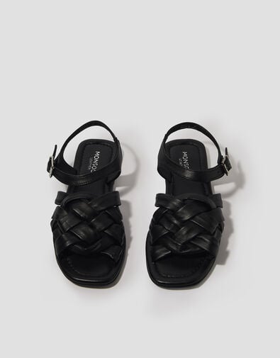 Pip Woven Leather Sandals, Black (BLACK), large