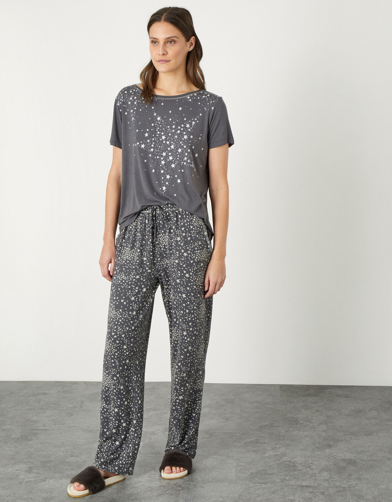 Star Print Jersey Pyjama Set Grey Pyjamas Monsoon US