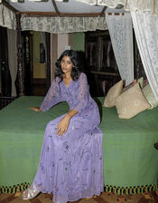 Peggy Embellished Maxi Dress in Recycled Polyester, Purple (PURPLE), large