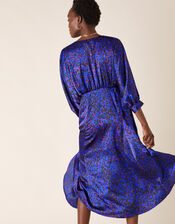 Animal Print Satin Midi Dress, Blue (BLUE), large