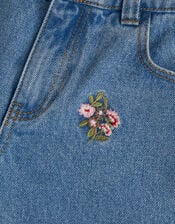 Floral Embroidered Wide Leg Jeans, Blue (BLUE), large