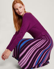 Slash Neck Pleated Skirt Dress with LENZING™ ECOVERO™, Purple (PURPLE), large