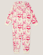Bow Print Fleece Onesie, Cream (CREAM), large