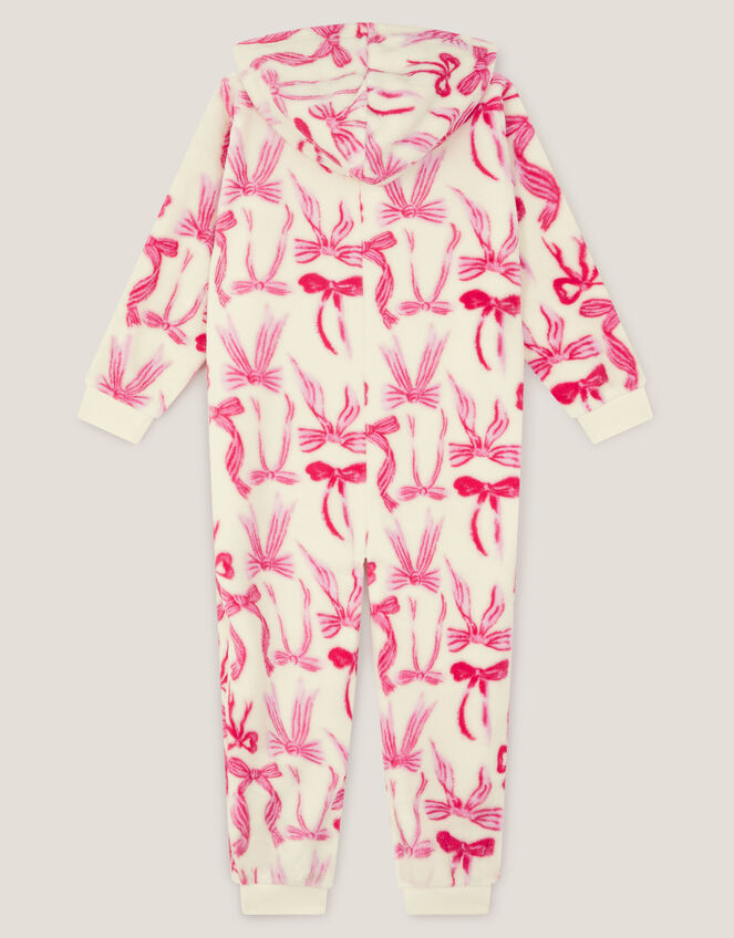 Bow Print Fleece Onesie, Cream (CREAM), large