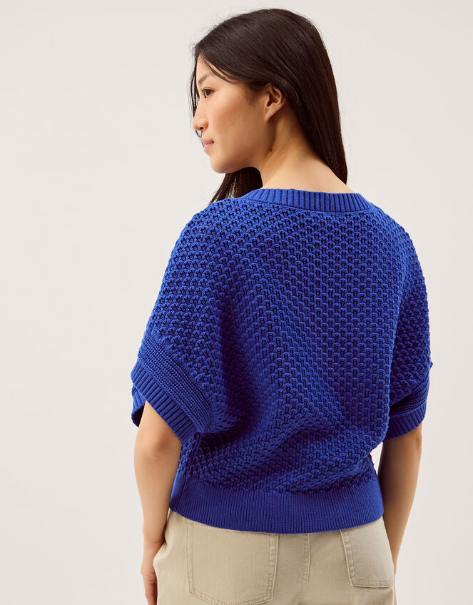 Sienna Short Sleeve Knit Cardigan, Blue (COBALT), large