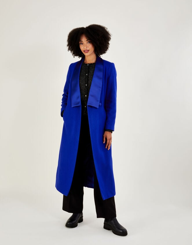 Tallulah Wool-Rich Long Tuxedo Coat, Blue (COBALT), large