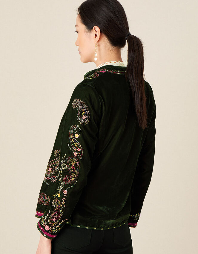 Velvet Embroidered Paisley Jacket, Green (GREEN), large