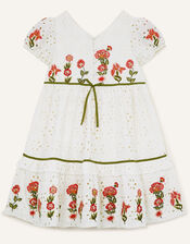 Boutique Schiffli Embroidered Dress in Sustainable Cotton, Ivory (IVORY), large
