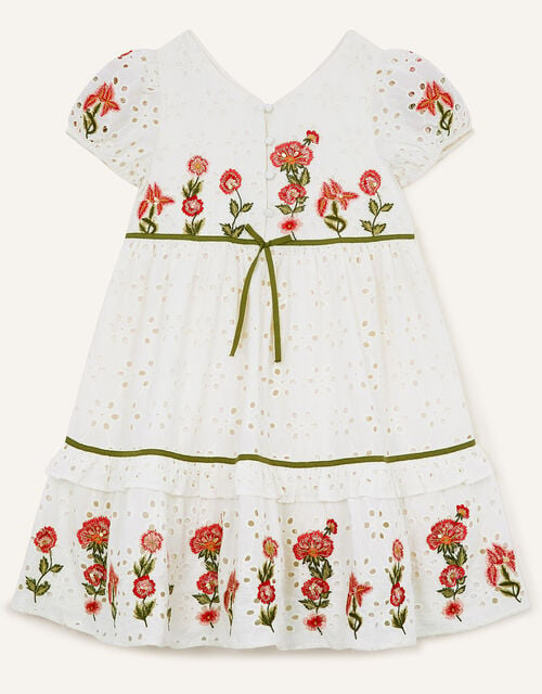 Monsoon Boutique Schiffli Embroidered Dress in Sustainable Cotton Ivory