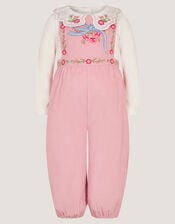 Baby Mon Cheri Embroidered Dungaree & Top Set, Pink (PINK), large