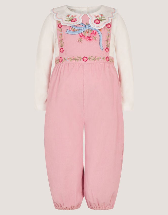 Baby Mon Cheri Embroidered Dungaree & Top Set, Pink (PINK), large