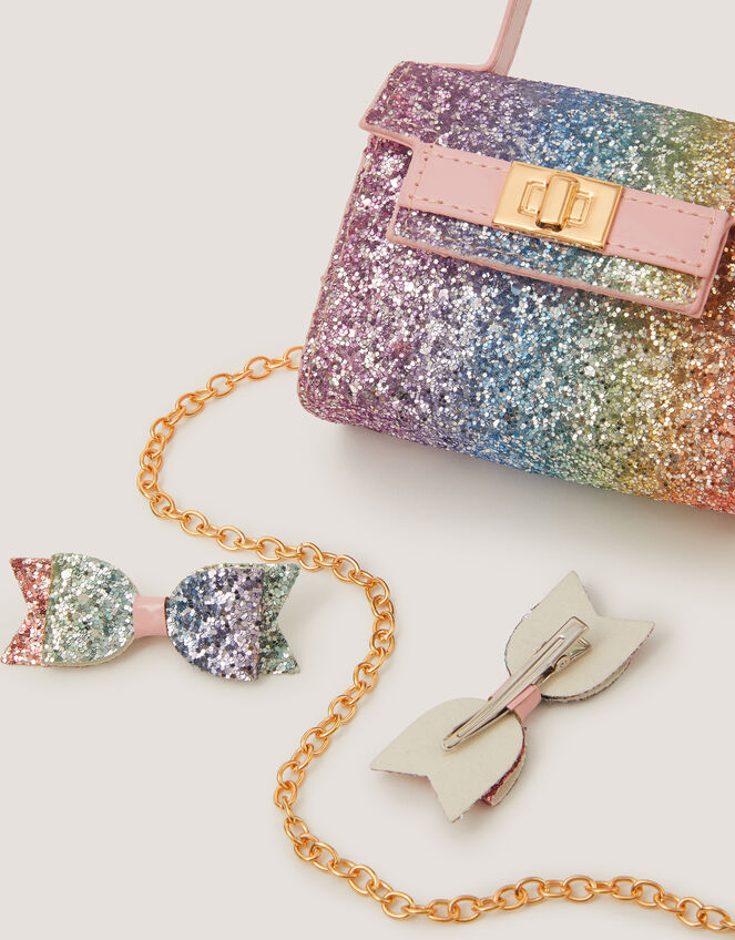 Ombr&eacute; Glitter Bag & Hair Clips Set, , large