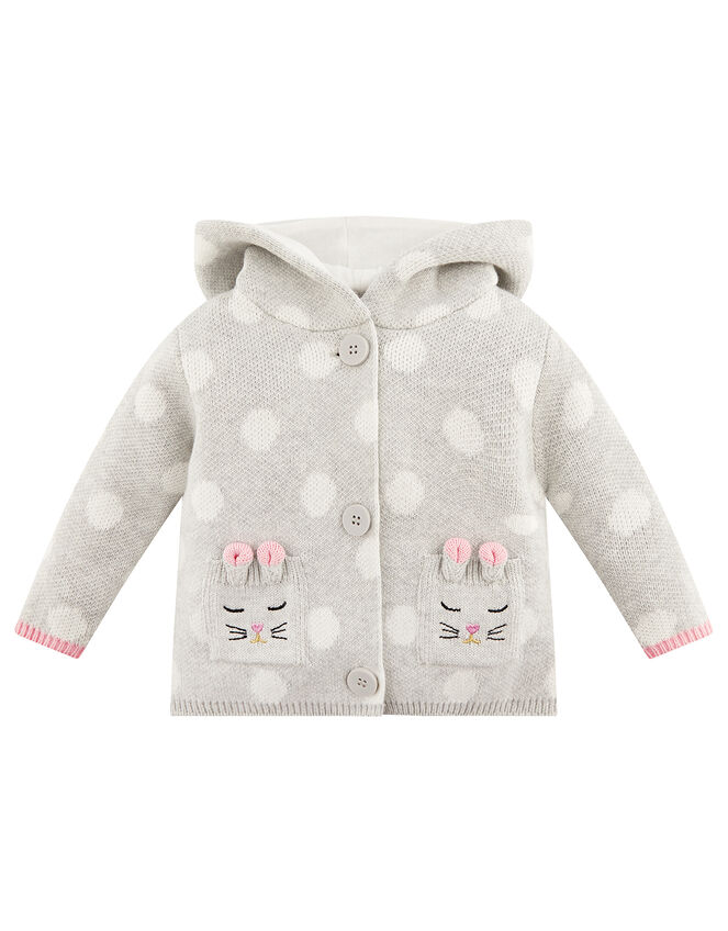 Newborn Baby Bunny Spot Cardigan, Grey (GREY), large