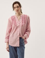 Ceres Frill Stripe Shirt, Red (RED), large