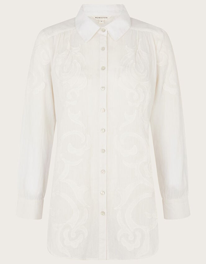 Applique Detail Button-Through Blouse, Ivory (IVORY), large