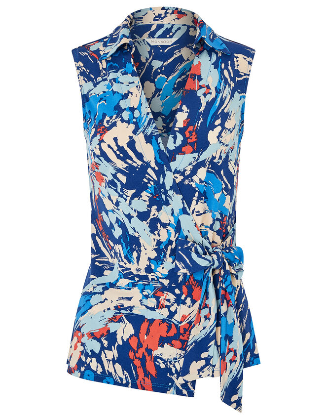 Arianna Printed Jersey Top, Blue (BLUE), large