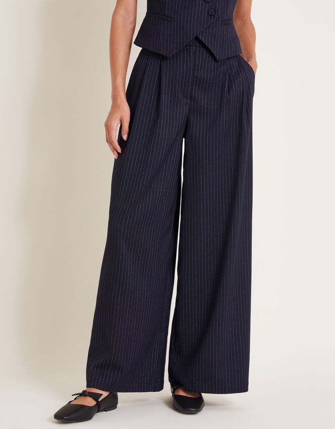 Paige Pinstripe Wide Leg Trousers, Blue (NAVY), large