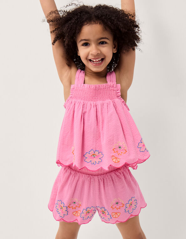 Floral Embroidered Cami Top & Shorts Set, Pink (PINK), large