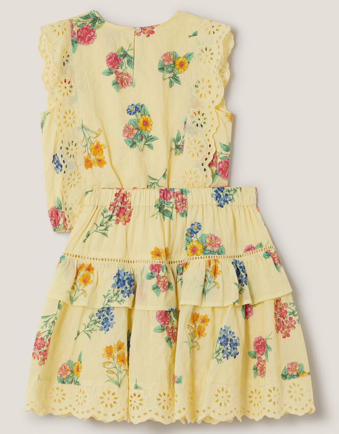Sasha Broderie Floral Top & Skirt Set, Yellow (YELLOW), large