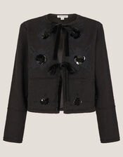 Lola Embellished Tie Front Jacket, Black (BLACK), large