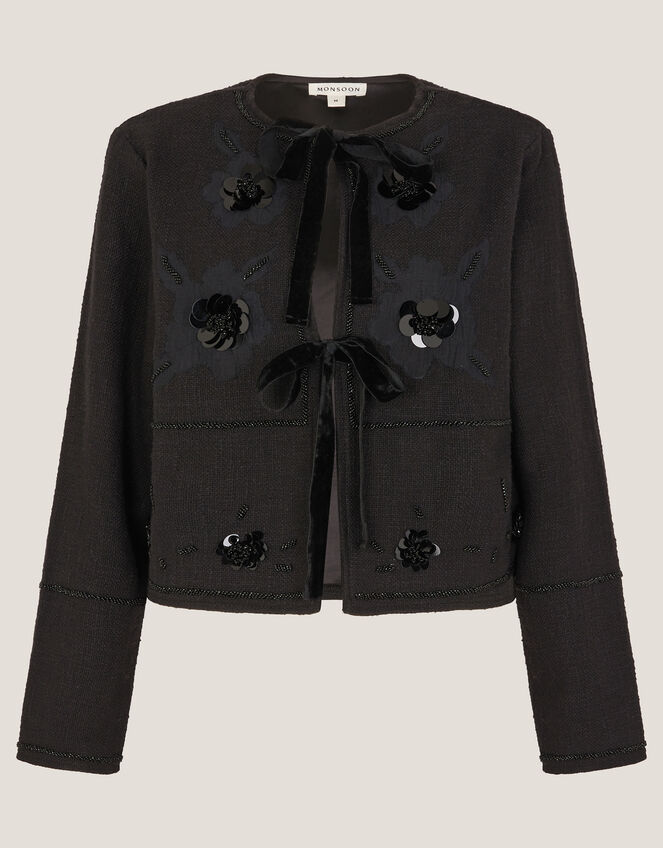 Lola Embellished Tie Front Jacket, Black (BLACK), large