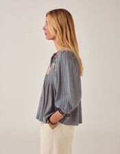 Maison Hotel April Embroidered Gingham Blouse, Blue (BLUE), large