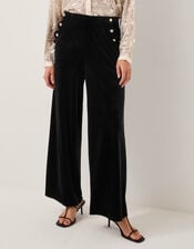 Vera Wide Leg Velvet Trousers, Black (BLACK), large