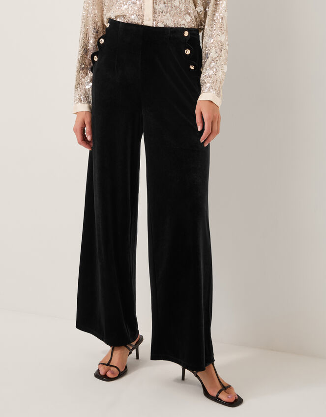 Vera Wide Leg Velvet Trousers, Black (BLACK), large